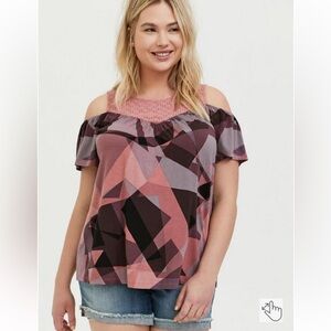 Torrid 10 00x Super Soft Crew Neck Eyelet Yoke Cold Shoulder Top NWT